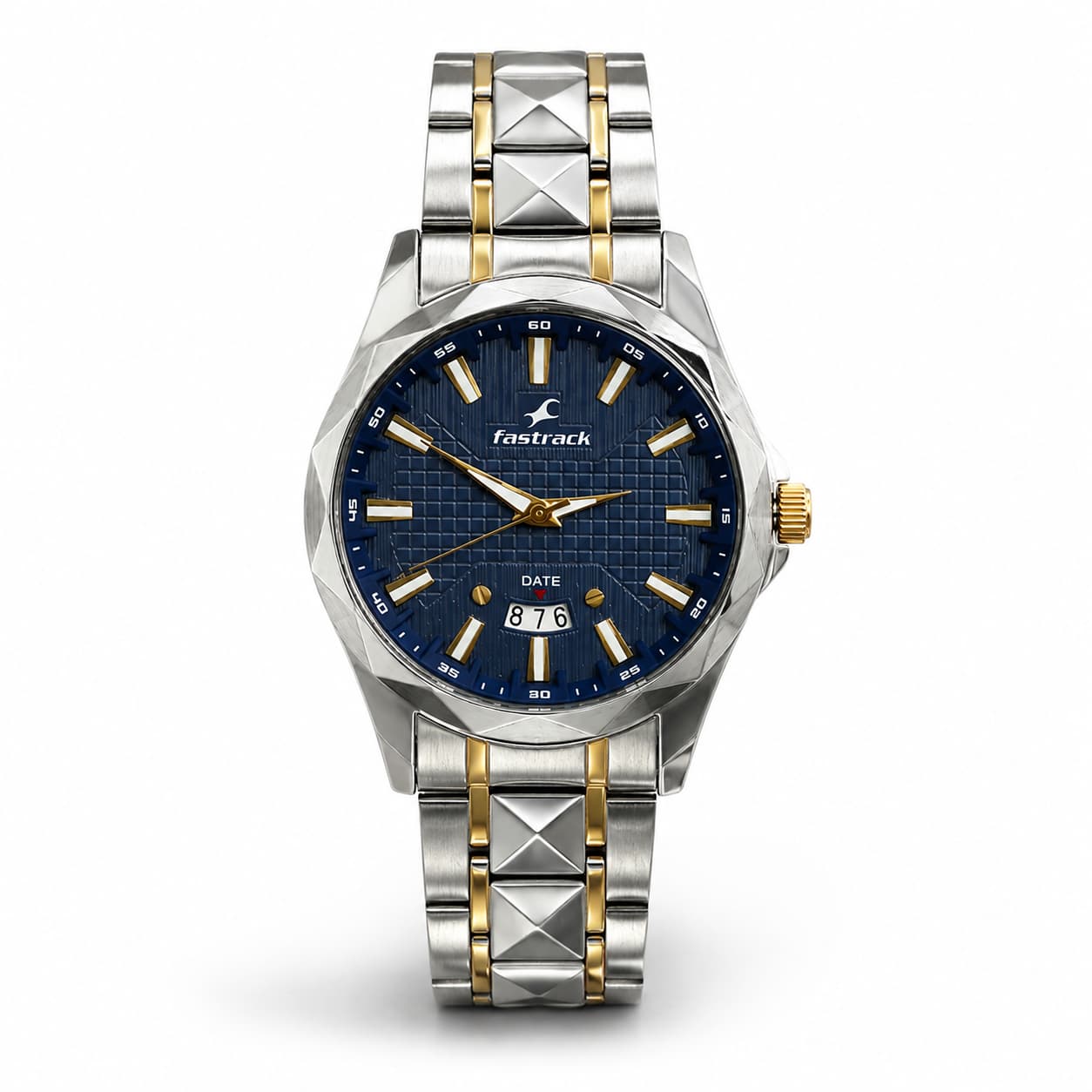 track Analog blue Dial Men's Watch – white Stainless Steel Chain — fashion watch